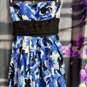 Blue/black & white floral strapless sundress (size 5)